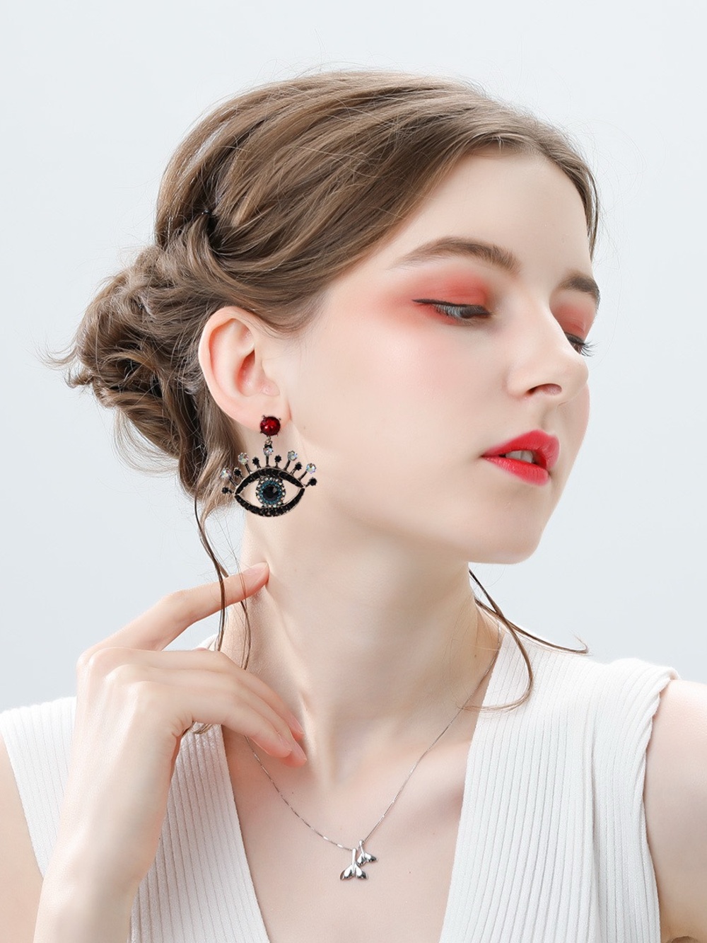 Statement Eye Earrings with Pink Studs and Multicolor